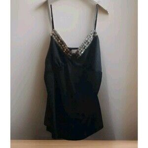 Xhilaration Y2K Sz L Black Tank Top Cami Spaghetti Strap  Sequin Trim
